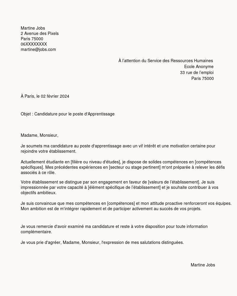 Exemples De Lettres De Motivation Pour Une Formation En Apprentissage 